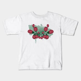 Peonies buds. Flower composition. Watercolor green stain Kids T-Shirt